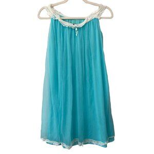 Vintage 50s Chiffon Lace Nightgown Women XS Sleeveless Blue Fairy Ethereal